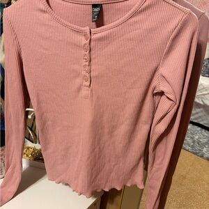 Pink Ribbed Long Sleeve Top